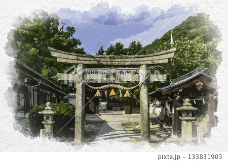 水彩画風 糸碕神社 鳥居 広島県三原市 水彩画風 糸碕神社 鳥居 広島県三原市 133831903