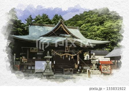 水彩画風 糸碕神社 拝殿 広島県三原市 水彩画風 糸碕神社 拝殿 広島県三原市 133831922