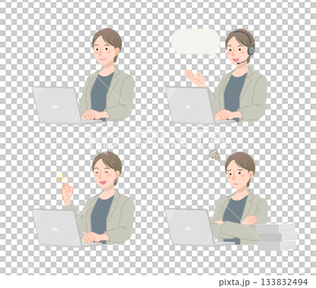 PC作業をするビジネスウーマンのイラストセット 133832494