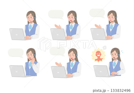 女性オペレーターのイラストセット 133832496