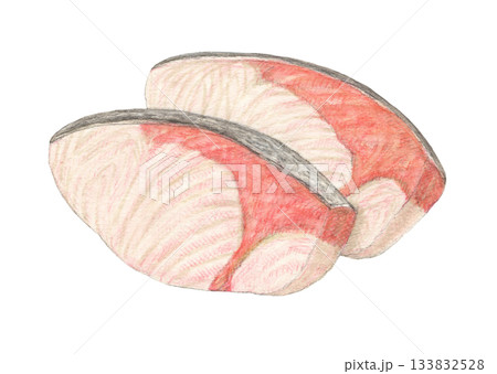 ブリの切り身　水彩色鉛筆イラスト 133832528