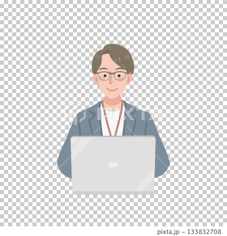 Casually dressed businessman using a computer Casually dressed businessman using a computer 133832708