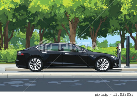 Driverless Electric Car Parked at a Smart Charging Station Driverless Electric Car Parked at a Smart Charging Station 133832853