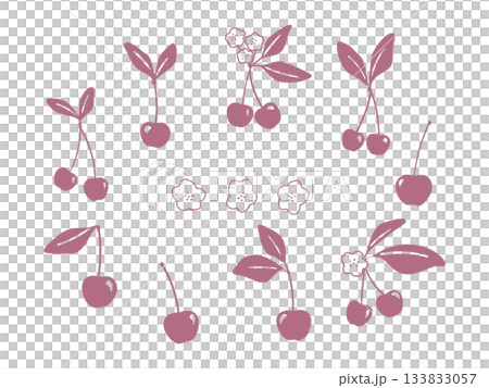 手書きのシンプルなさくらんぼのアイコンセット 133833057