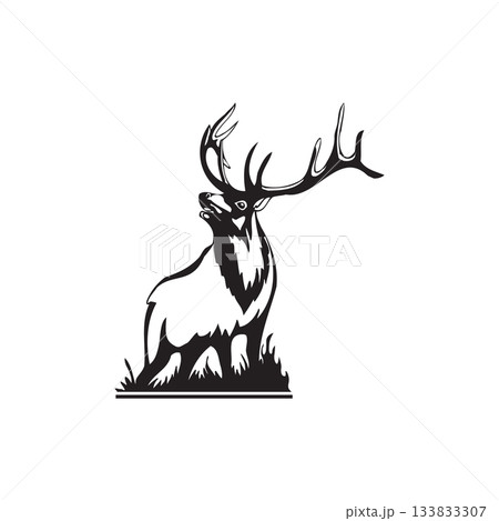 Roaring Elk Stag Illustration Monochrome 133833307
