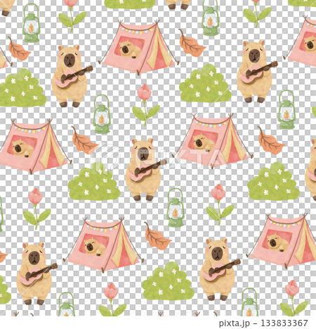 seamless pattern with capybara camping 133833367