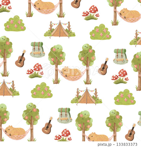 seamless pattern with capybara camping seamless pattern with capybara camping 133833373