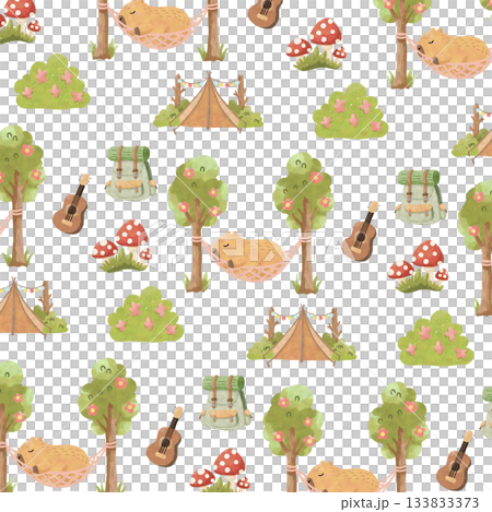 seamless pattern with capybara camping 133833373