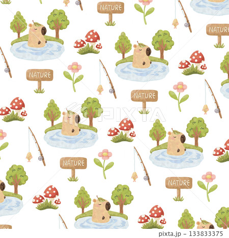 seamless pattern with capybara camping seamless pattern with capybara camping 133833375