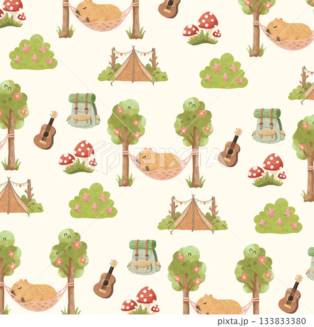 seamless pattern with capybara camping seamless pattern with capybara camping 133833380