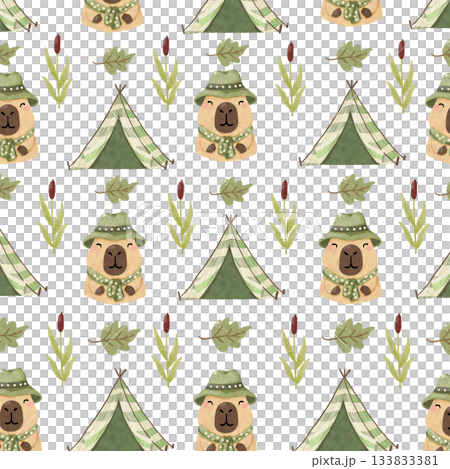seamless pattern with capybara camping seamless pattern with capybara camping 133833381