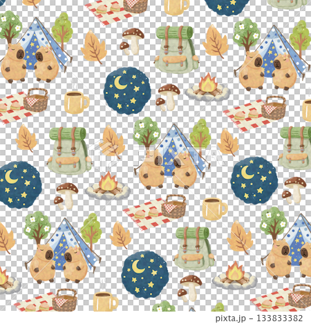 seamless pattern with capybara camping seamless pattern with capybara camping 133833382