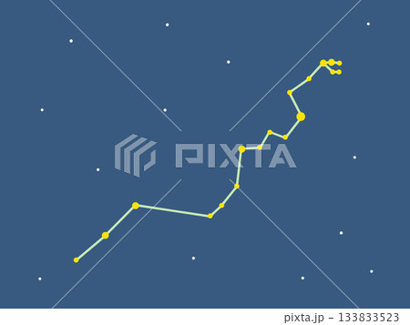 夜空に浮かぶうみへび座の星座線のイラスト 夜空に浮かぶうみへび座の星座線のイラスト 133833523