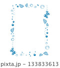 Doodle frame of shell and bubbles. Frame on the theme of sea vacation. Vector illustration 133833613