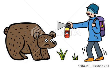 登山中にクマに遭遇した男性　くまよけスプレー　熊 133833723