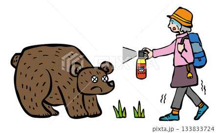 登山中にクマに遭遇した女性 くまよけスプレー 熊 登山中にクマに遭遇した女性 くまよけスプレー 熊 133833724