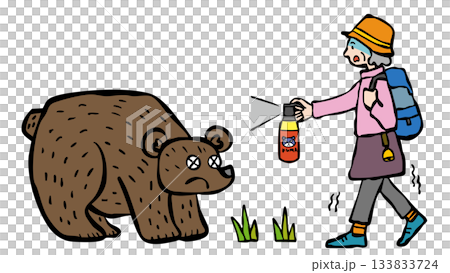 登山中にクマに遭遇した女性 くまよけスプレー 熊 登山中にクマに遭遇した女性 くまよけスプレー 熊 133833724