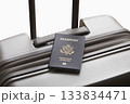 US passport on gray suitcase 133834471