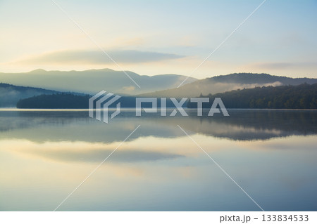 Early morning mist on Lake Placid 133834533