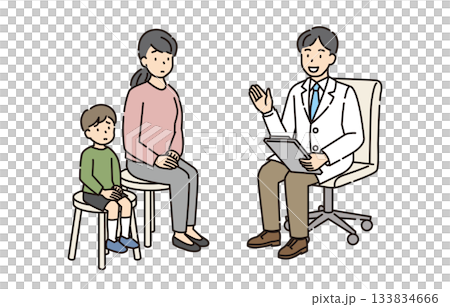 Doctor and parent and child in the examination room Doctor and parent and child in the examination room 133834666