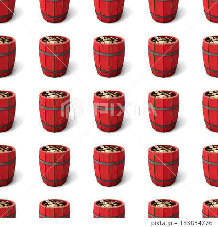 Seamless Pattern with Vintage Red Barrels on White Background. 3D Illustration. File with Clipping Path 133834776