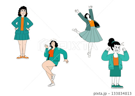 Cartoon Woman in Various Emotions and Poses 133834813