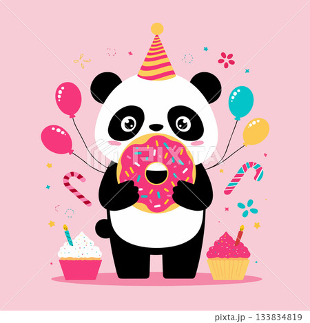 Party Panda with Donut and Cupcakes Party Panda with Donut and Cupcakes 133834819
