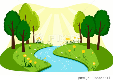 Cartoon River Landscape Cartoon River Landscape 133834841