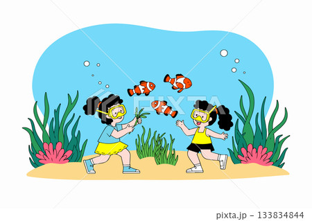 Children Snorkeling with Clownfish 133834844