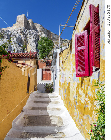 Colorful street in Anafiotika below Acropolis Hill Colorful street in Anafiotika below Acropolis Hill 133835170