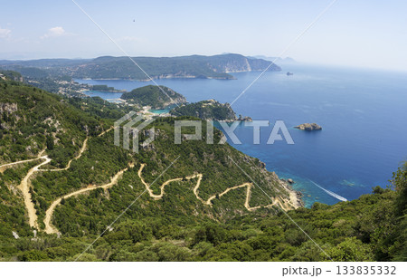 Zigzagging track leading down towards Paleokastritsa 133835332