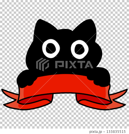 Illustration Cartoon Black cat with Red Ribbon Banner Illustration Cartoon Black cat with Red Ribbon Banner 133835515