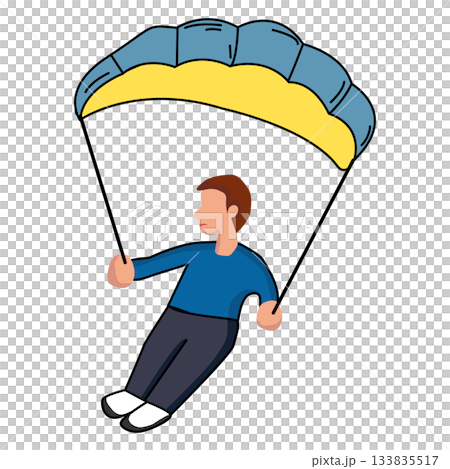 Illustration Cartoon of Paraglider in Blue and Yellow 133835517