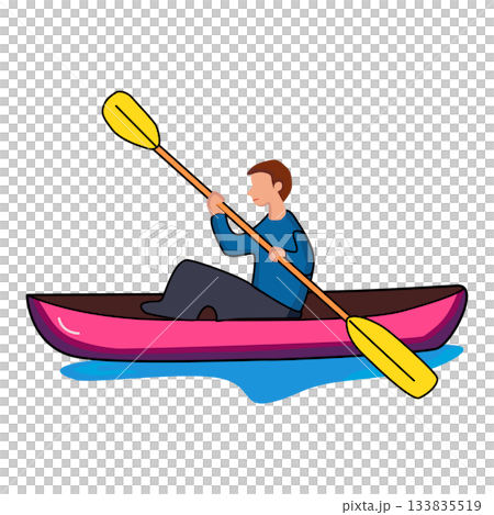 Illustration of Man Kayaking pink on Water 133835519