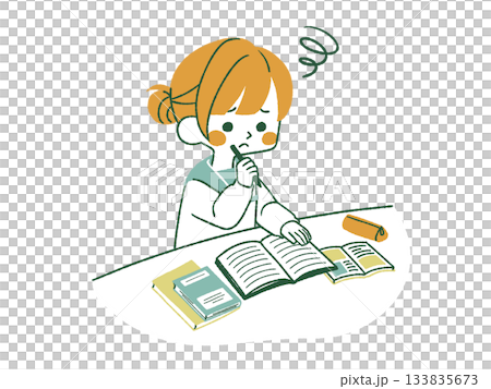 Female student worried about studying - 4 colors Female student worried about studying - 4 colors 133835673