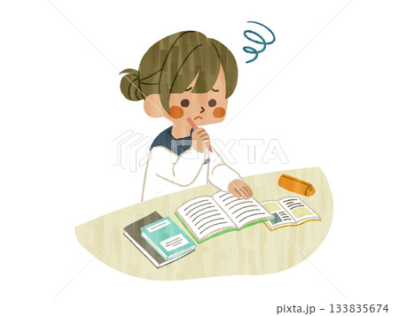 勉強中に悩んでいる女子学生-ガッシュ 133835674