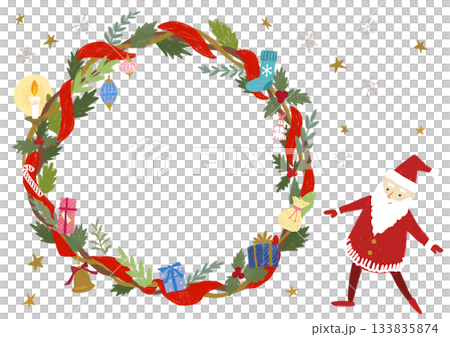 可愛的聖誕老人和花圈相框 可愛的聖誕老人和花圈相框 133835874