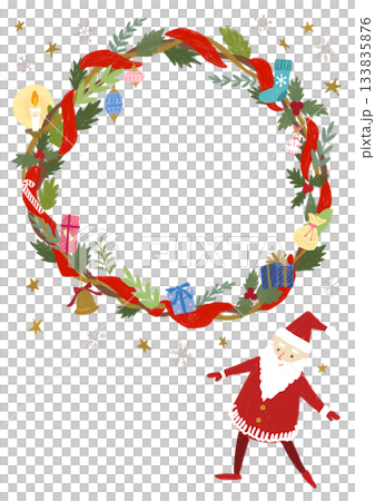 可愛いクリスマスのサンタとリースのフレーム 133835876