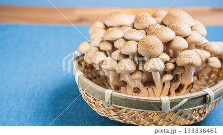 新鮮なぶなしめじの籠盛り、食卓を彩るきのこ 133836461
