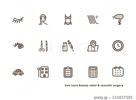 美容整形・美容サロン向け基本ラインアイコンセット 受付・カルテ・予約・地図・料金など グレーの配色 美容整形・美容サロン向け基本ラインアイコンセット 受付・カルテ・予約・地図・料金など グレーの配色 133837385