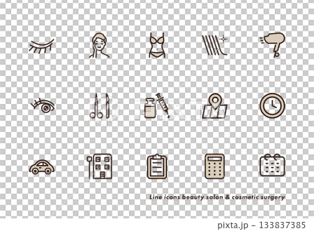 美容整形・美容サロン向け基本ラインアイコンセット 受付・カルテ・予約・地図・料金など グレーの配色 美容整形・美容サロン向け基本ラインアイコンセット 受付・カルテ・予約・地図・料金など グレーの配色 133837385