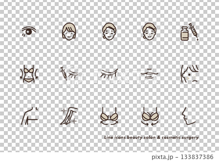 Cosmetic surgery and beauty salon line icon set in gray color 133837386