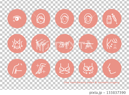 Cosmetic surgery and beauty salon line icon set with frame design, beige color scheme Cosmetic surgery and beauty salon line icon set with frame design, beige color scheme 133837390