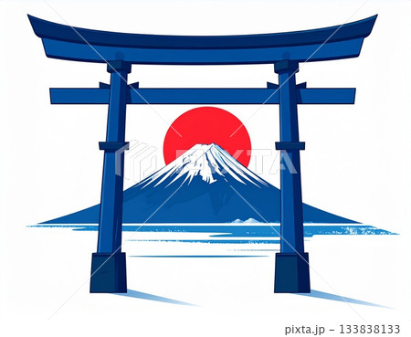 鳥居・富士山・太陽　日本イラスト 133838133