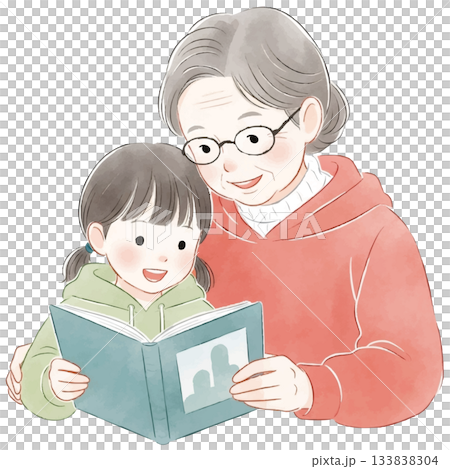 讀書的祖母和孫子 133838304