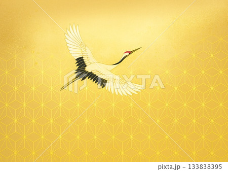 麻紋に鶴が舞うイラスト 133838395
