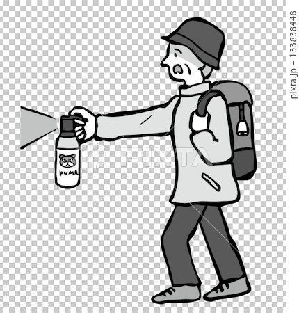 Man spraying bear repellent Man spraying bear repellent 133838448