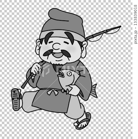 かわいい七福神・恵比寿のイラスト(グレー) かわいい七福神・恵比寿のイラスト(グレー) 133839018