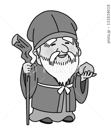 かわいい七福神・寿老人のイラスト（グレー） 133839019