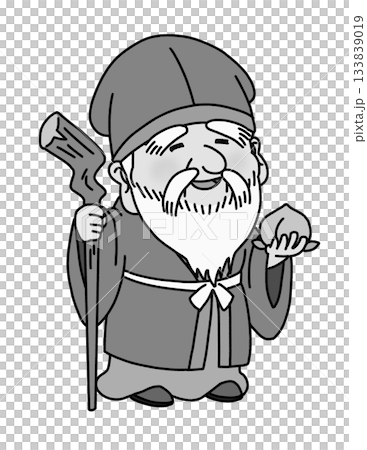 かわいい七福神・寿老人のイラスト（グレー） 133839019